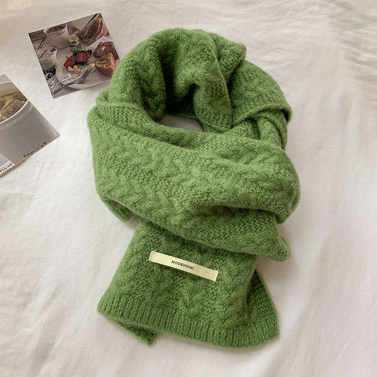 Avocado Green Wool Knit Scarf for Women,Warm_CWASC1506