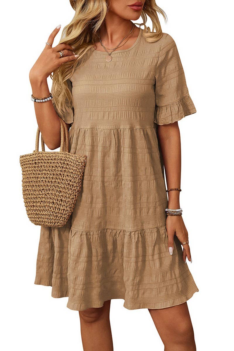 CWDSD7260_SOLID COLOR LOOSE CASUAL SHORT-SLEEVED DRESS