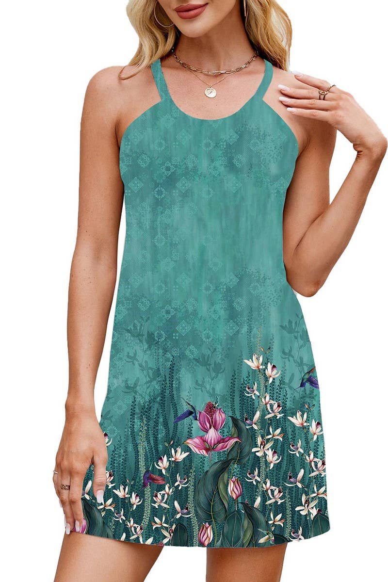 CWDSD7311_CASUAL PRINTED SLEEVELESS TANK TOP DRESS