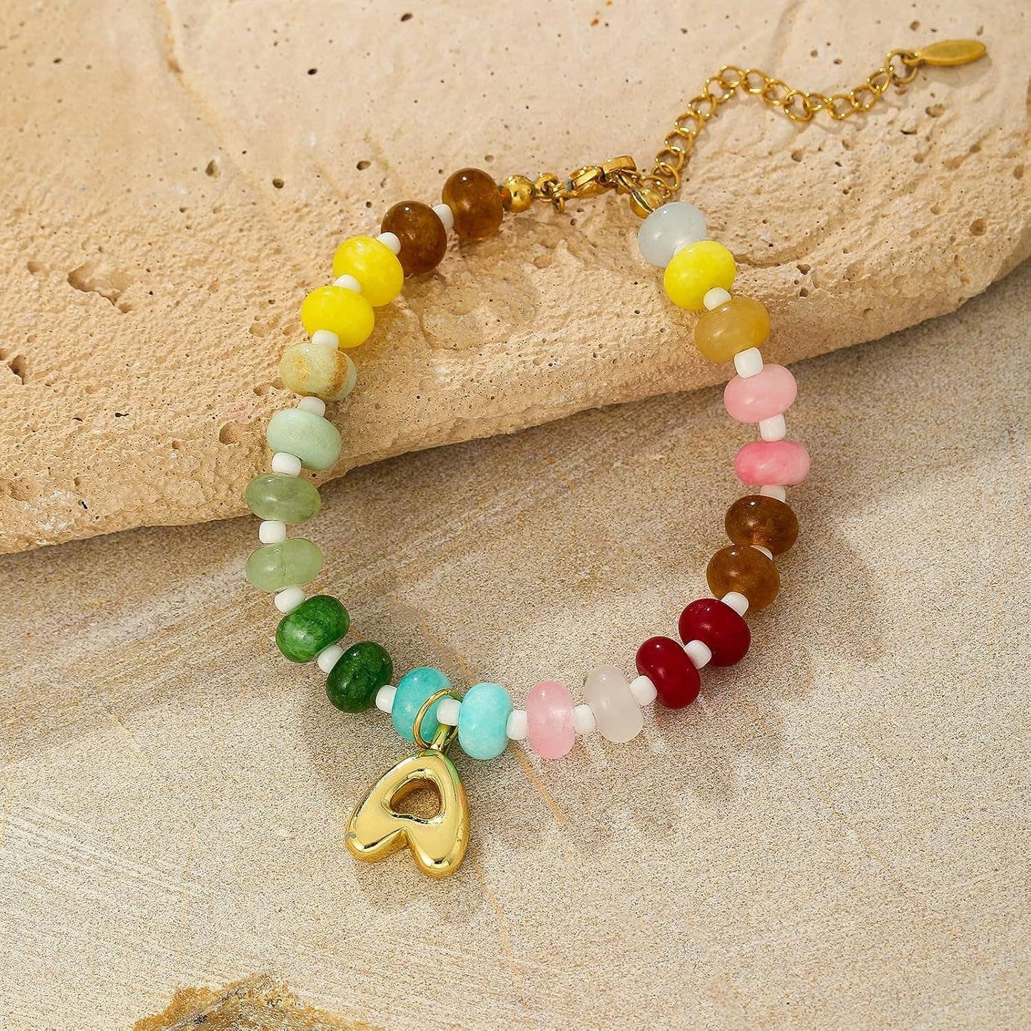 26-letter Dopamine-colored natural stone bracelet