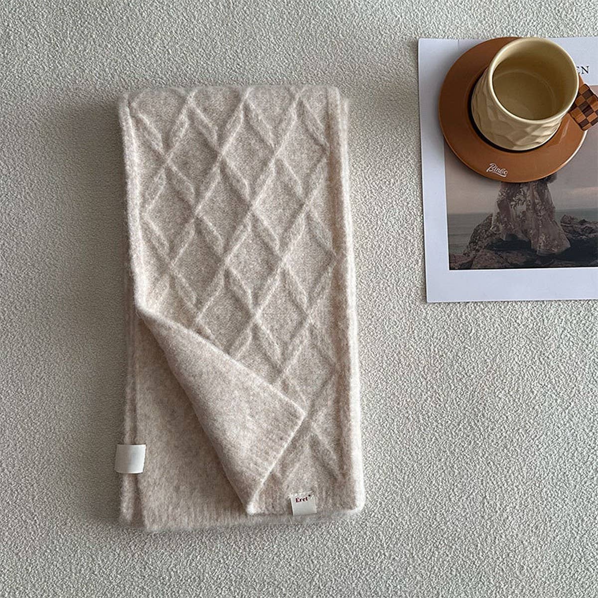 Retro Knit Scarf ??Wool Blend Reversible Wrap_CWASC2355