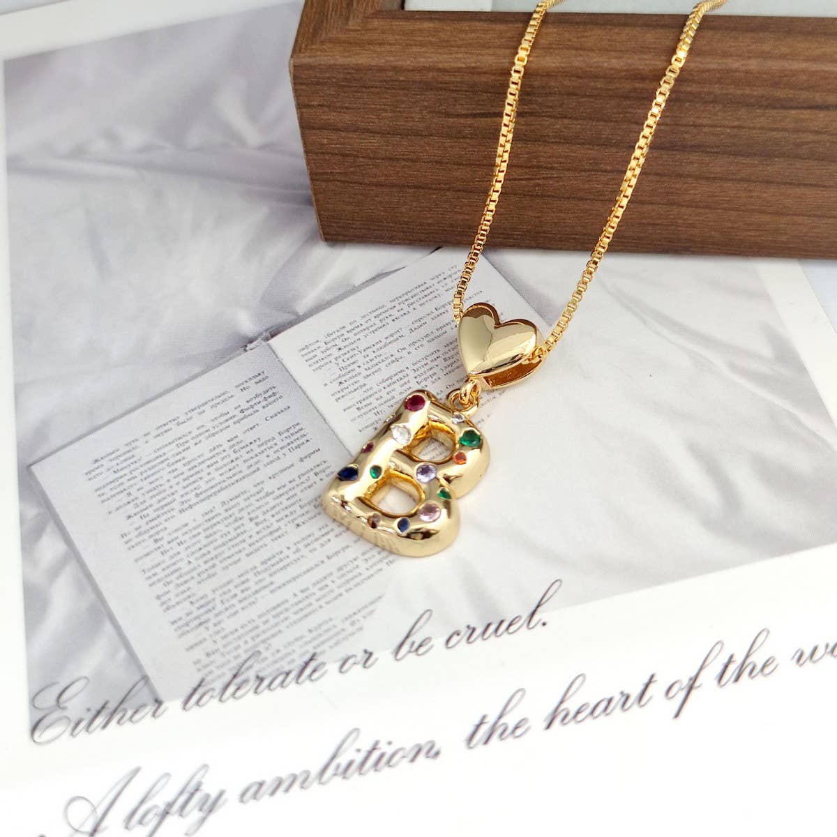 Colorful Zirconia Heart Letter Pendant Necklace