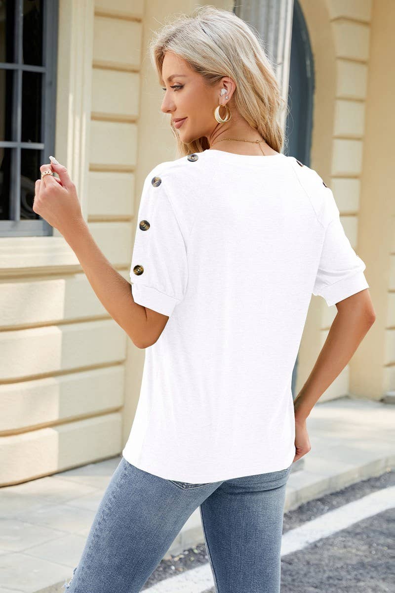 SOLID COLOR BUTTON UP CREW NECK T SHIRT_CWTSTS0346