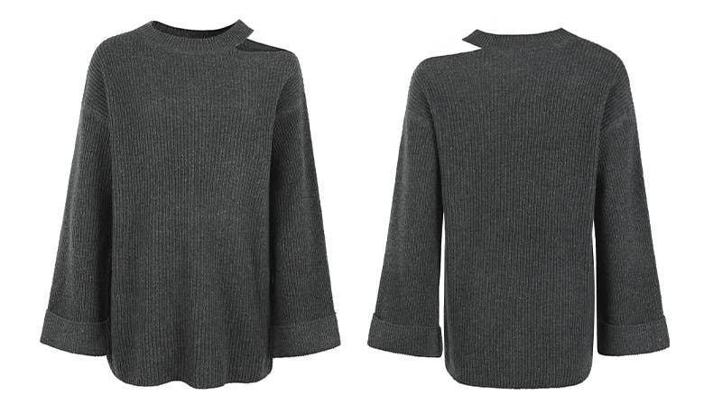 SOLID COLOR CREW NECK DROP SHOULDER SWEATER