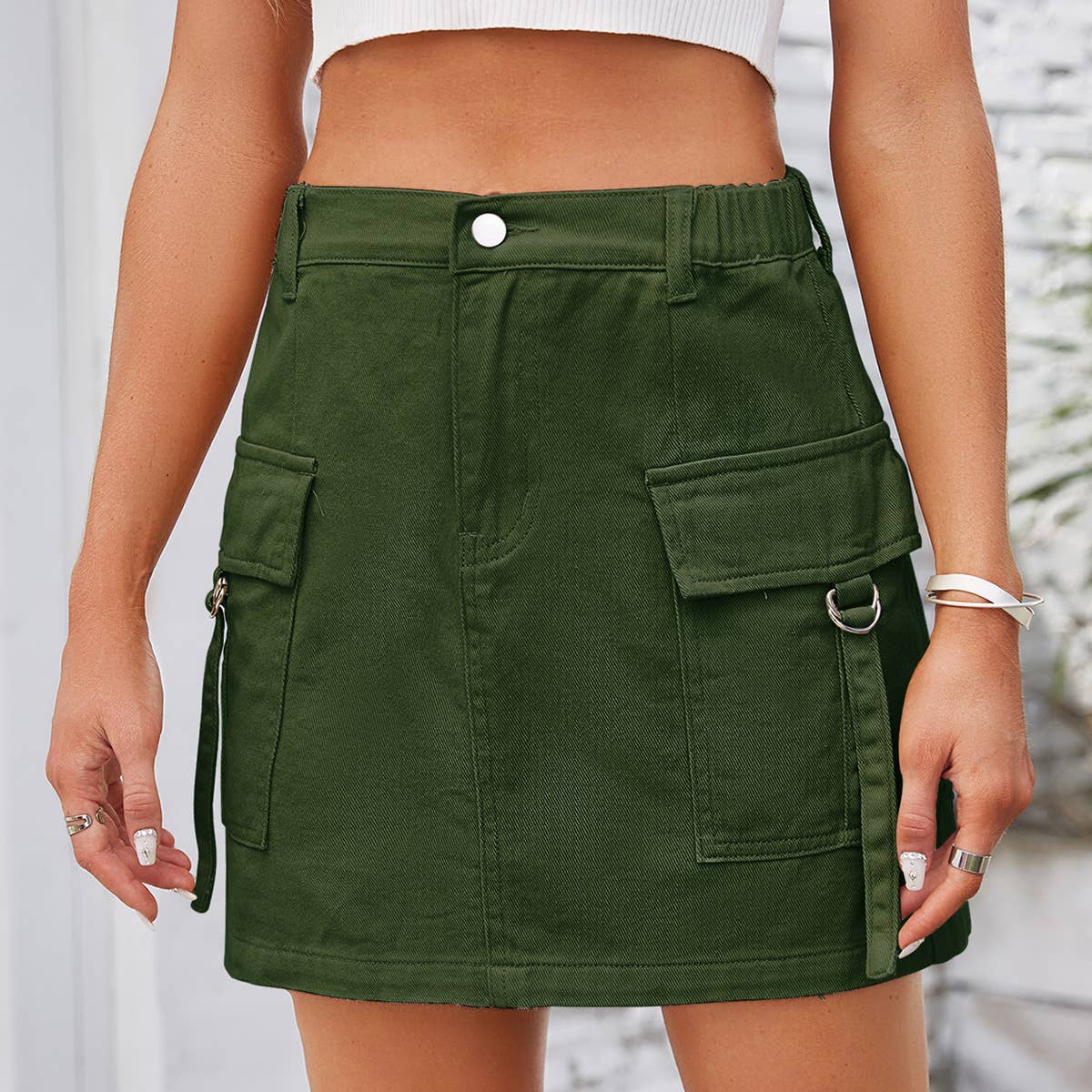 WASHED DENIM CARGO SKIRT