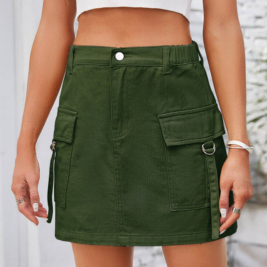 WASHED DENIM CARGO SKIRT