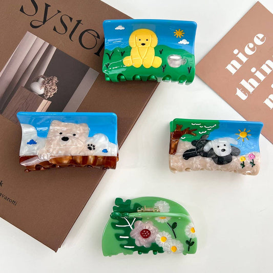 Colorblock Dog Acetate Hair Claw Cute Clip
