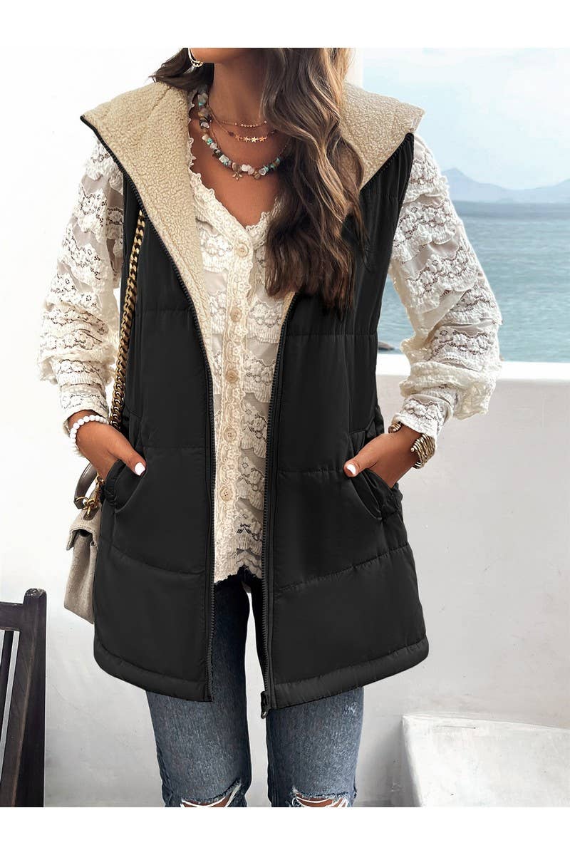 CWOJA0937_Zip Up Jacket Double Sided Warm Cardigan Vest
