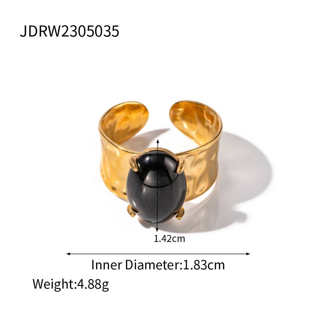 INLAID OBSIDIAN 18K GOLD PLATED WIDE RING