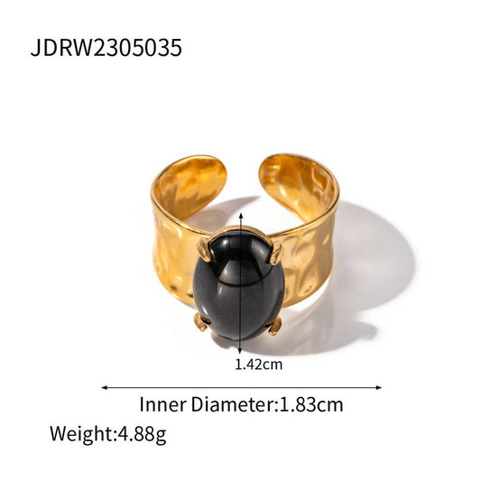 INLAID OBSIDIAN 18K GOLD PLATED WIDE RING