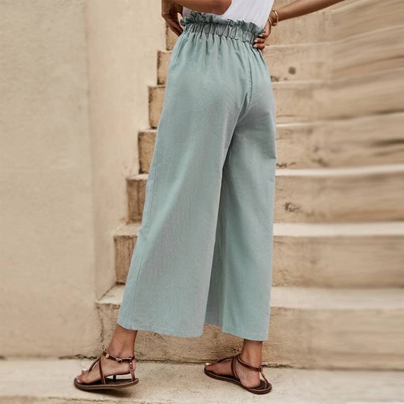 Solid color baggy nine-minute wide-leg pants
