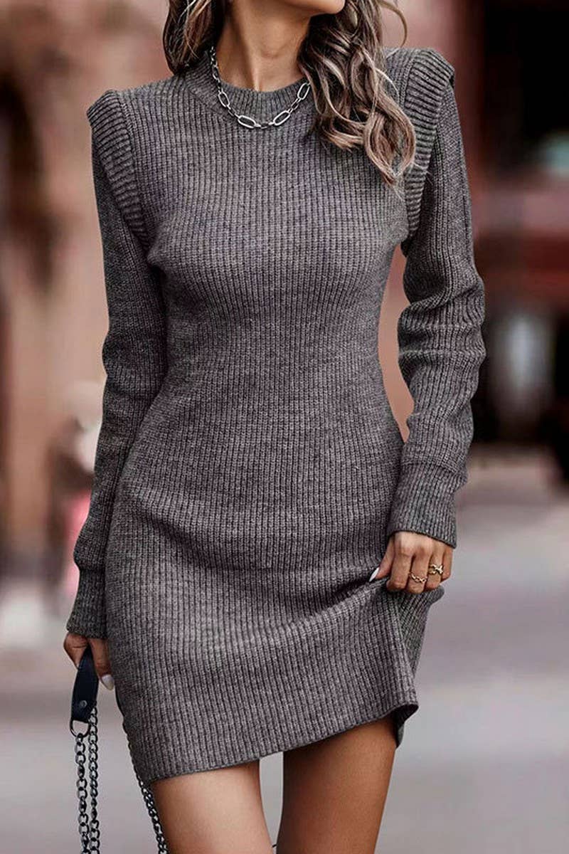 Slim-fit fake two-piece crew neck sweater dress