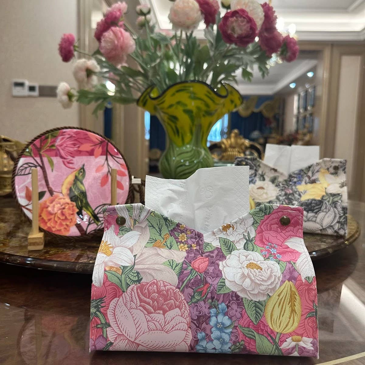 CREATIVE OIL PAINTING FLOWER LEATHER TISSUE BOX