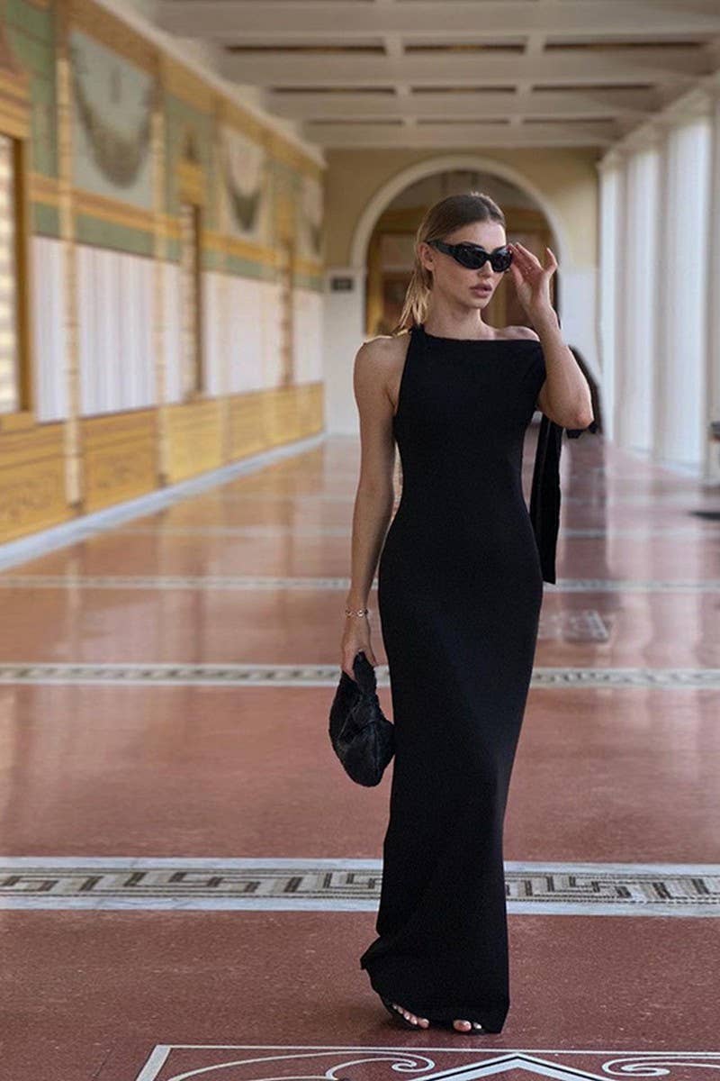 CWDMD4273_SOLID COLOR OFF-SHOULDER SLEEVELESS HIP DRESS