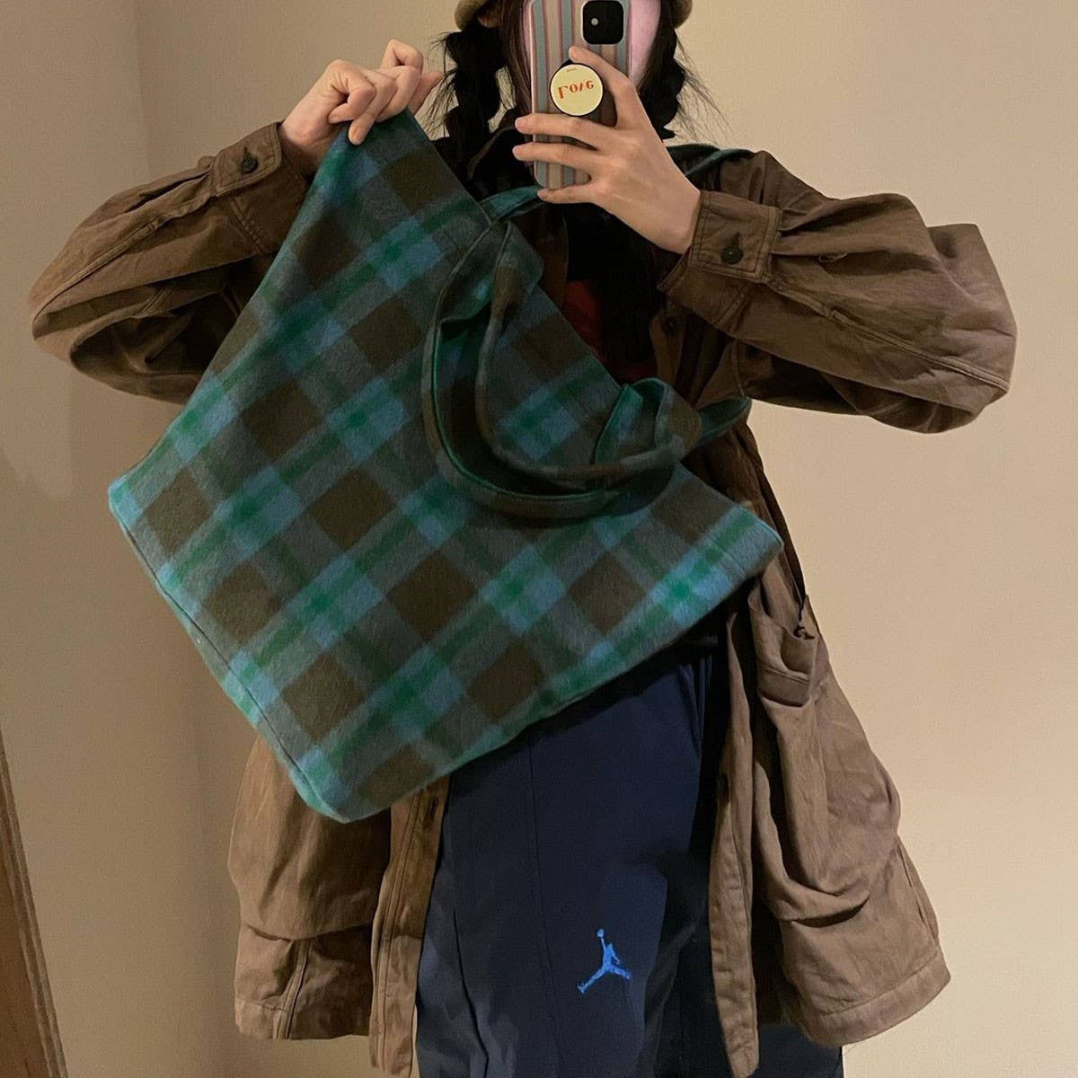 FASHIONABLE ALL-MATCH WOOL PLAID SHOULDER HANDBAG_CWAB4099