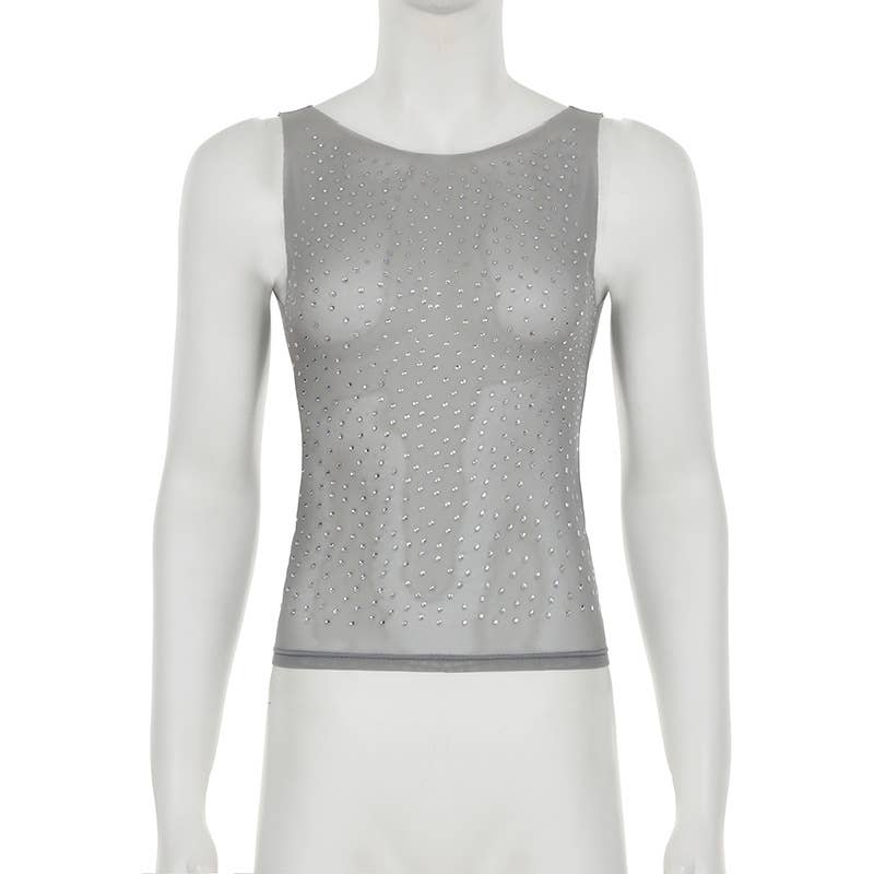 Sexy design hot drill slim-fit sleeveless top