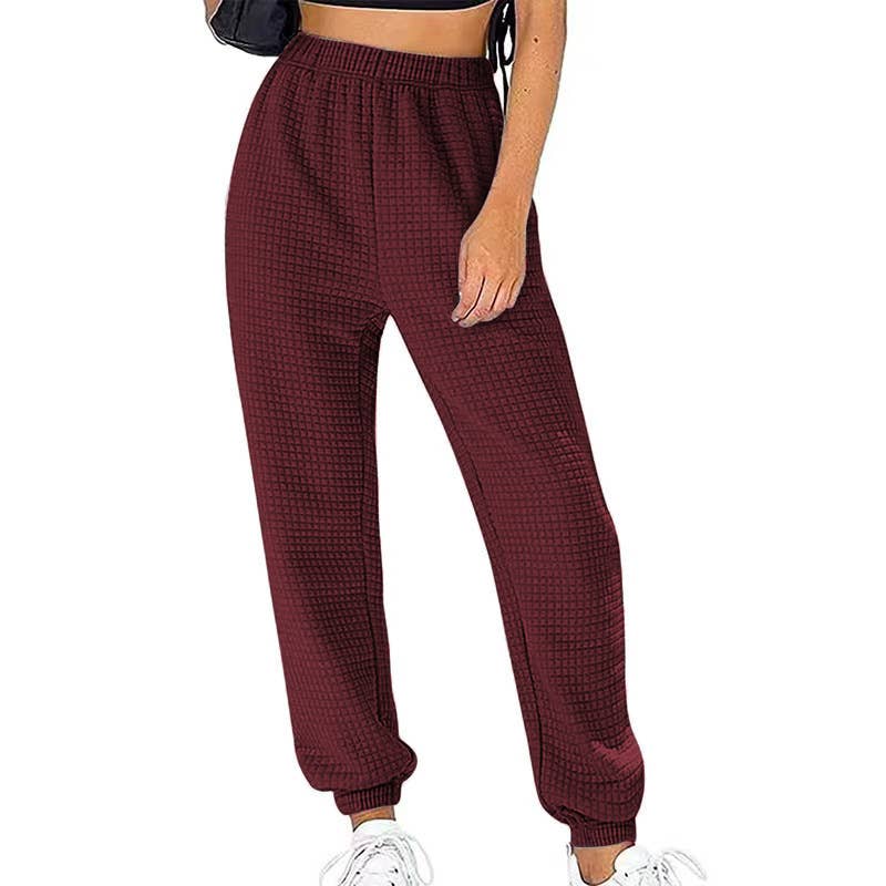 HOME SOLID COLOR SPORTS WAFFLE CASUAL LONG PANTS
