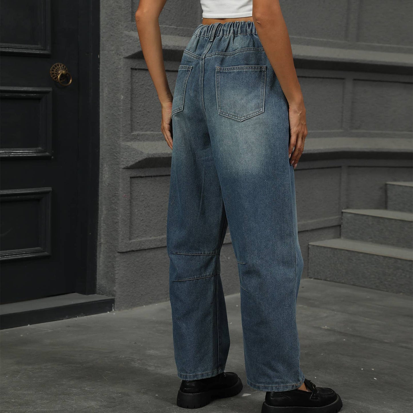 Washed loose nine-inch Harlen jeans