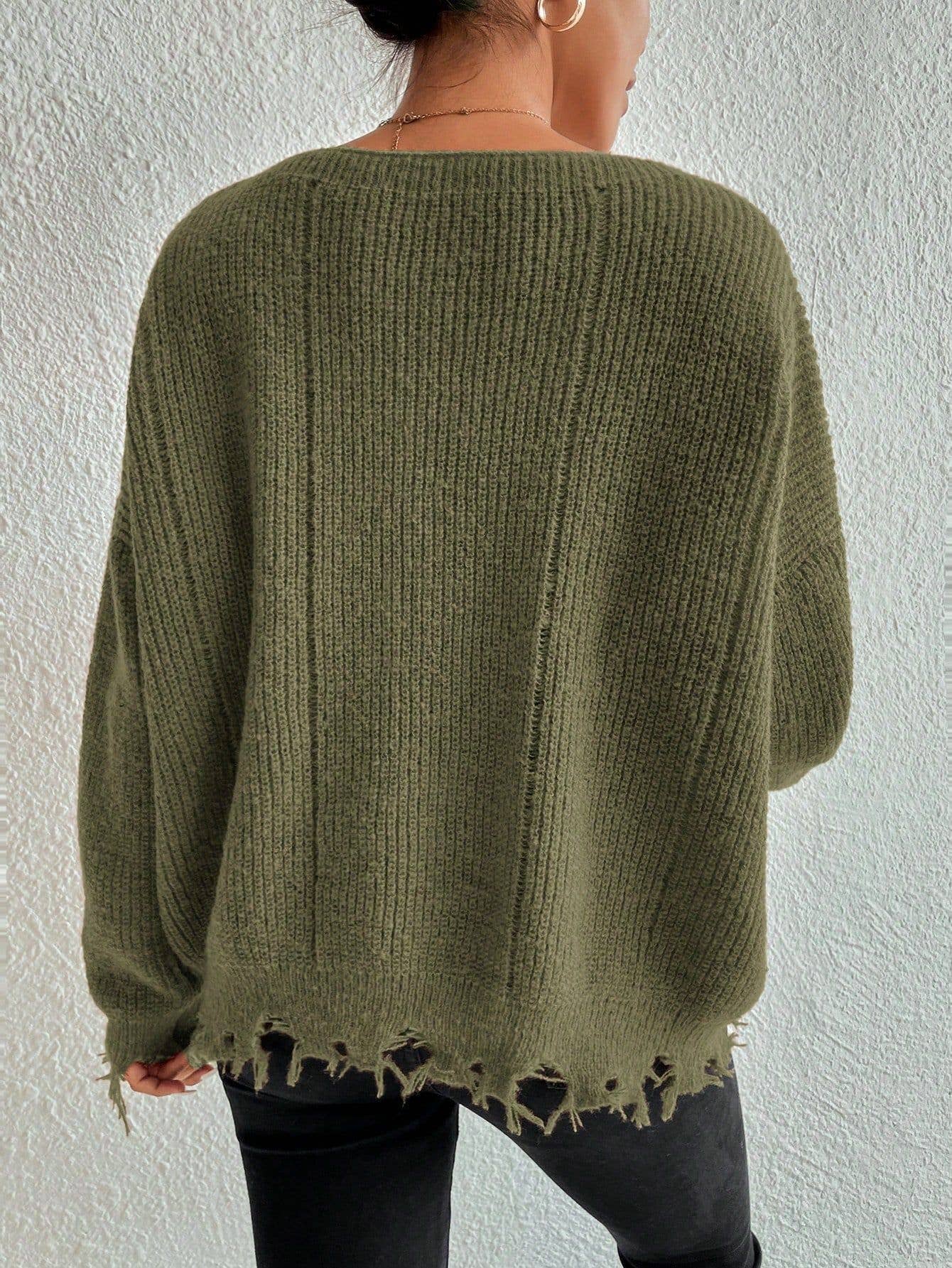 Solid color round neck hole loose sweater