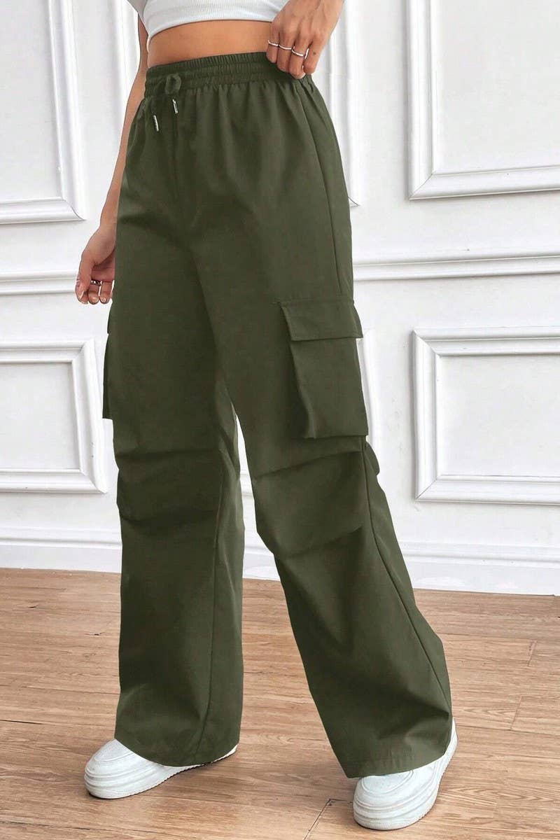 CWBLP1886_DRAWSTRING HIGH WAIST LOOSE COMMUTER OVERALLS