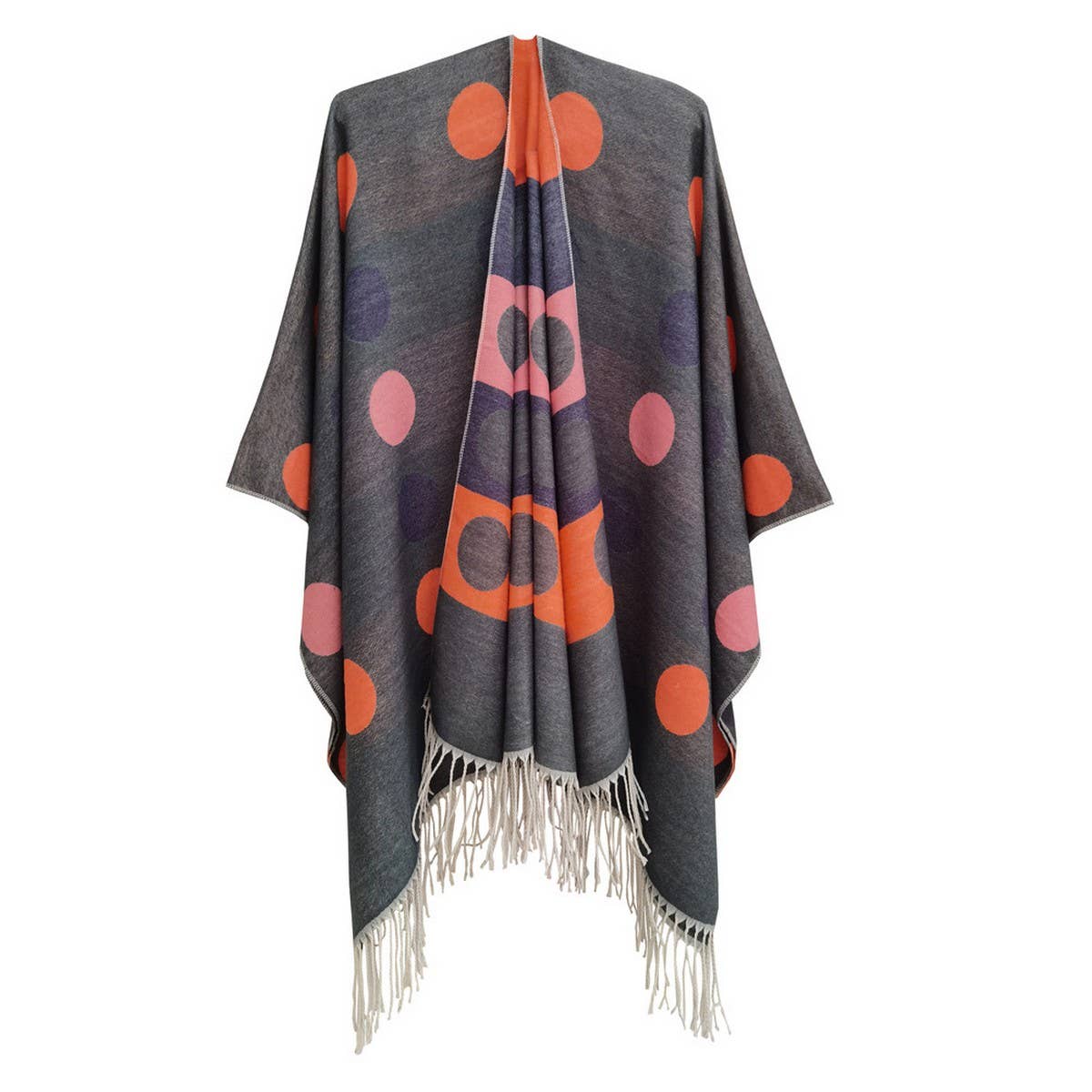 CIRCULAR PATTERN TASSEL SPLIT SHAWL CLOAK
