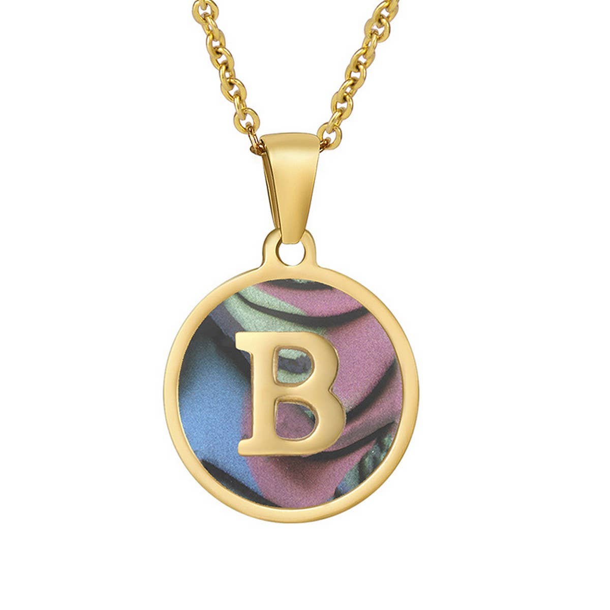 CIRCULAR SHELL ENGLISH LETTER PENDANT NECKLACE