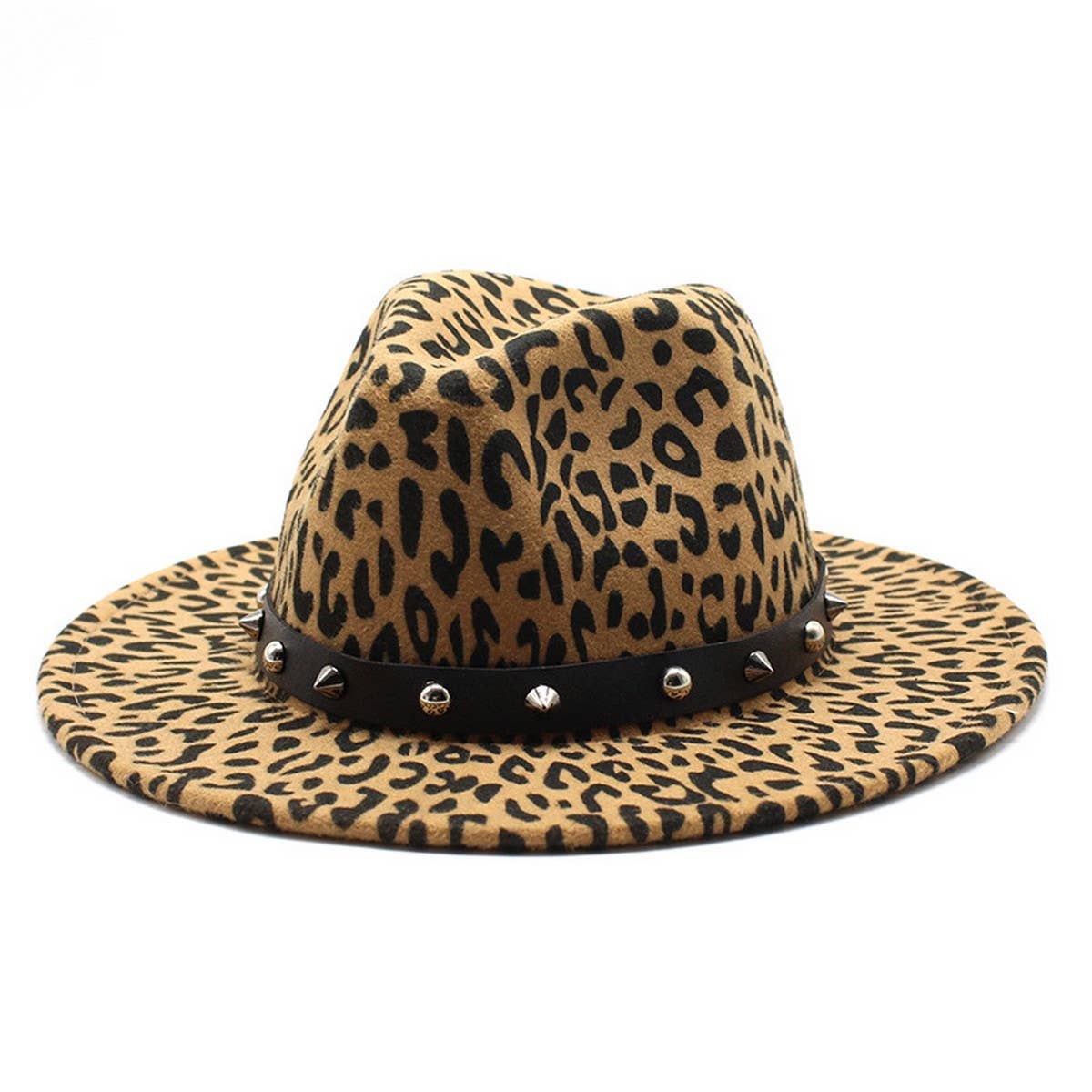 LEOPARD PRINT HAT JAZZ HAT RIVET WIDE BRIM HAT_CWAH2572