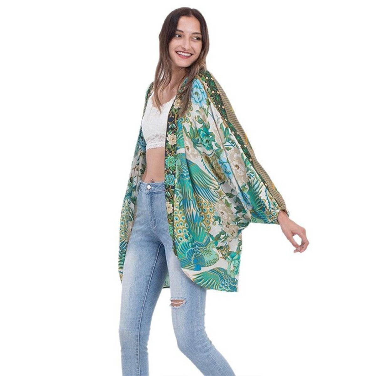 Rayon Batwing Beach Cover-Up Kimono Cardigan_CWMM6314