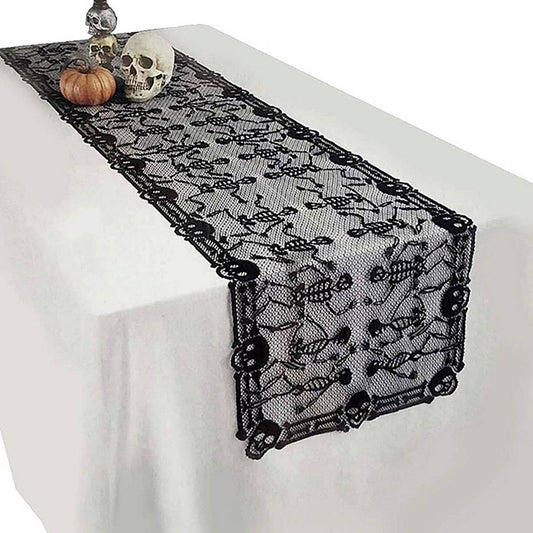 HALLOWEEN TABLE RUNNER LACE SKULL TABLE RUNNER