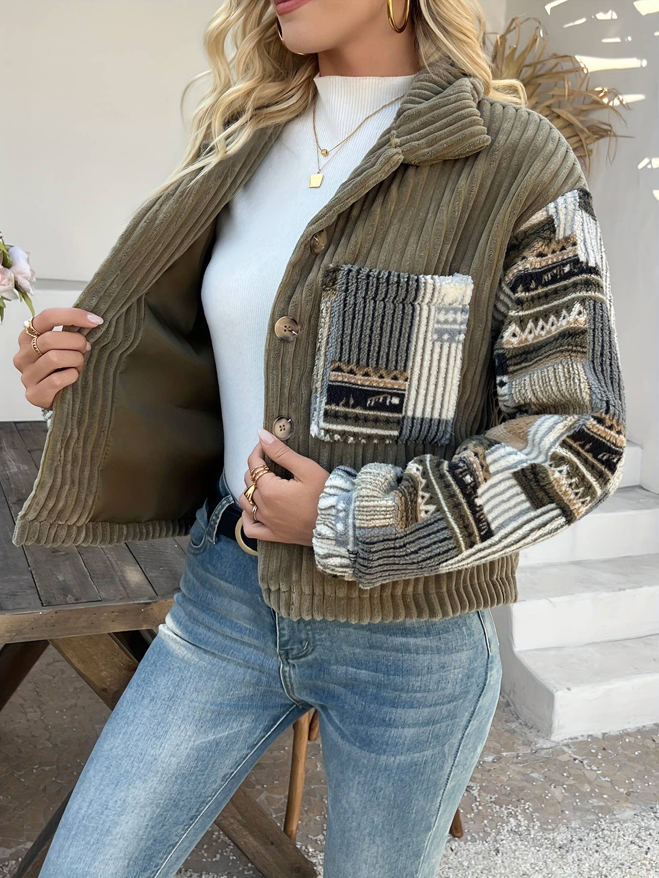 Lapel single-breasted loose color-blocking coat