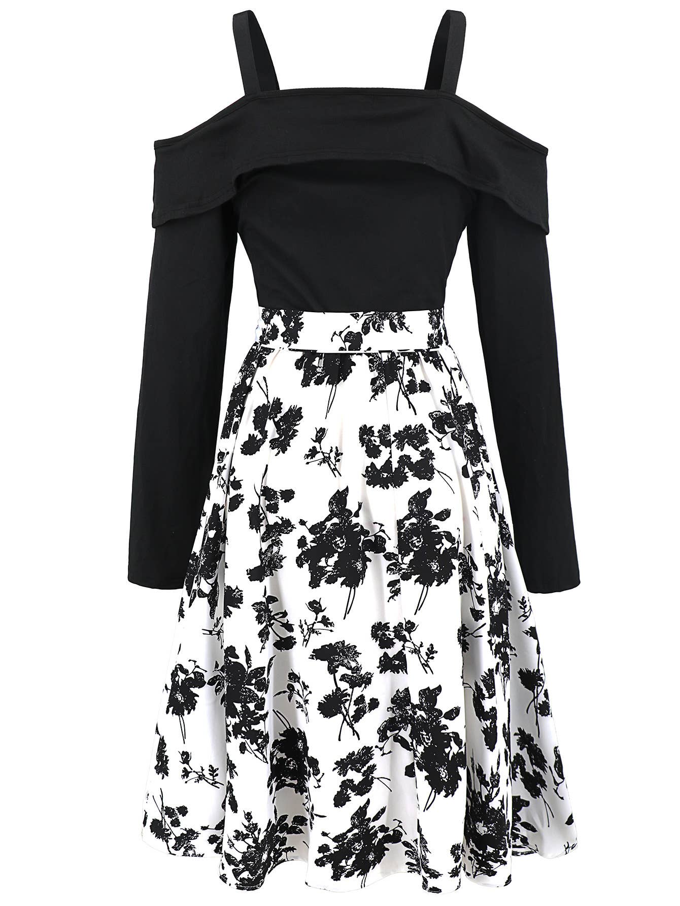 Long-sleeved off-the-shoulder floral dress