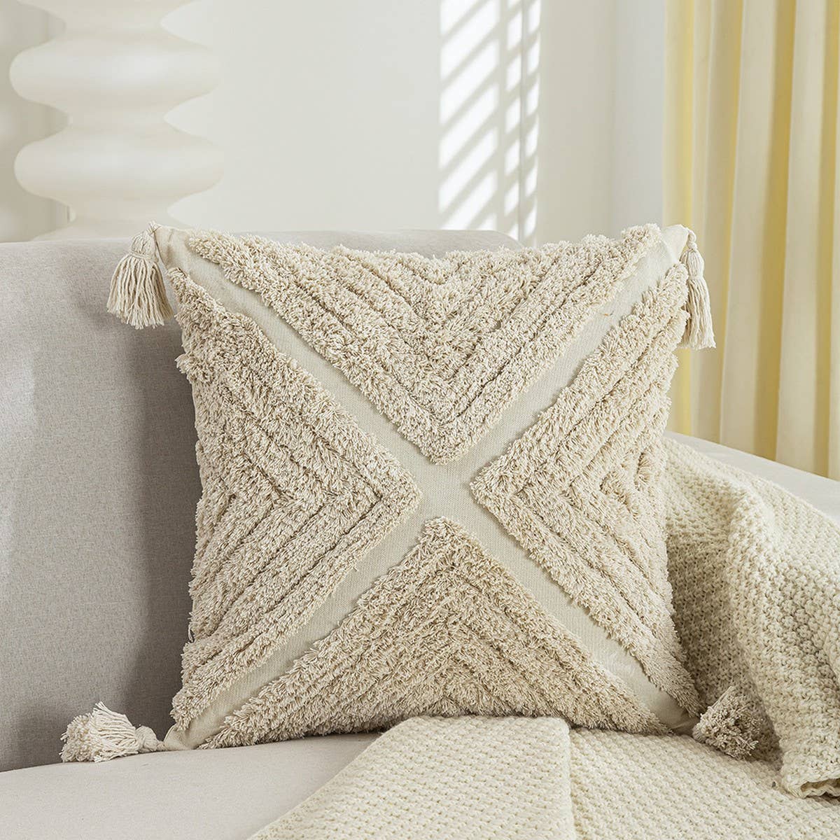 Boho Leaf Tufted Pillow Cover for Sofa Decor_CWMM7691