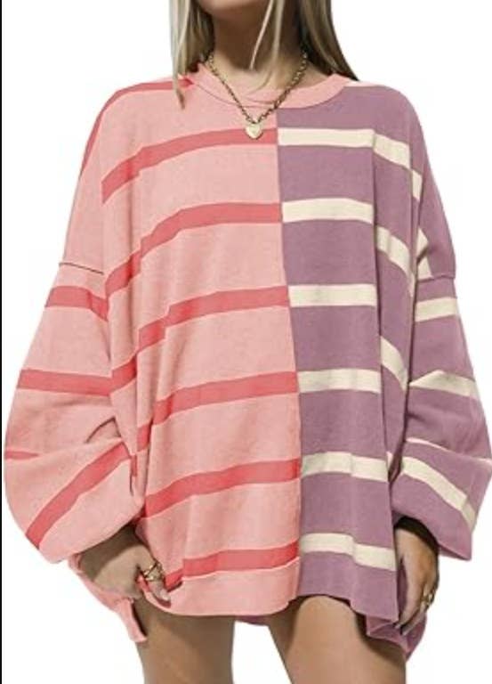 STRIPED KNIT LONG-SLEEVED COLOR-MATCHING HOODIE
