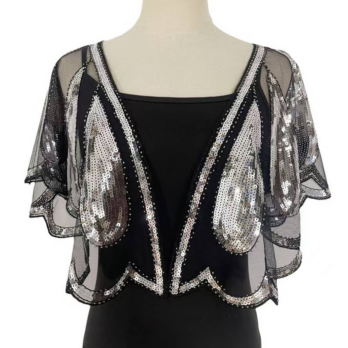Beaded Sequin Capelet ??Vintage Evening Shawl_CWMM8962