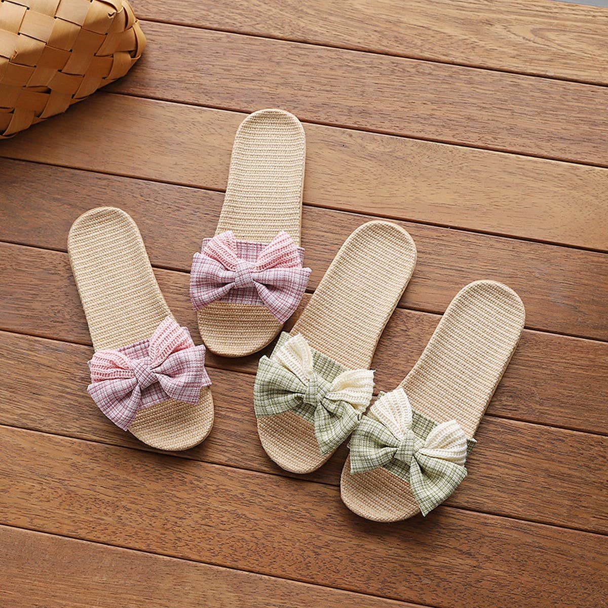Korean Linen Bow Slippers Soft Sole Non-Slip