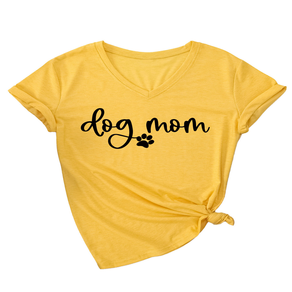 Fashion V-Neck Women's Tee with Dog Letter Print_CWTTS1511