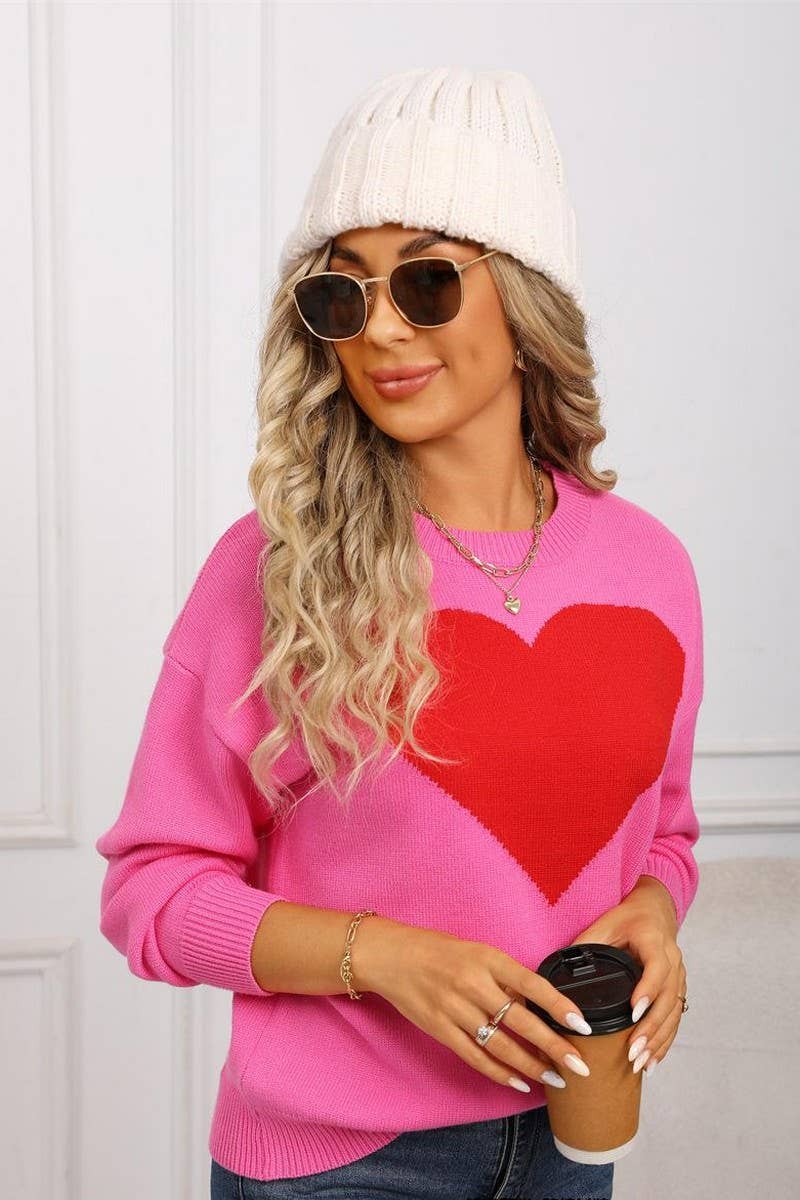 CWOSWL07588_LOVE HEART LOOSE VALENTINE'S DAY KNITTED SWEATER