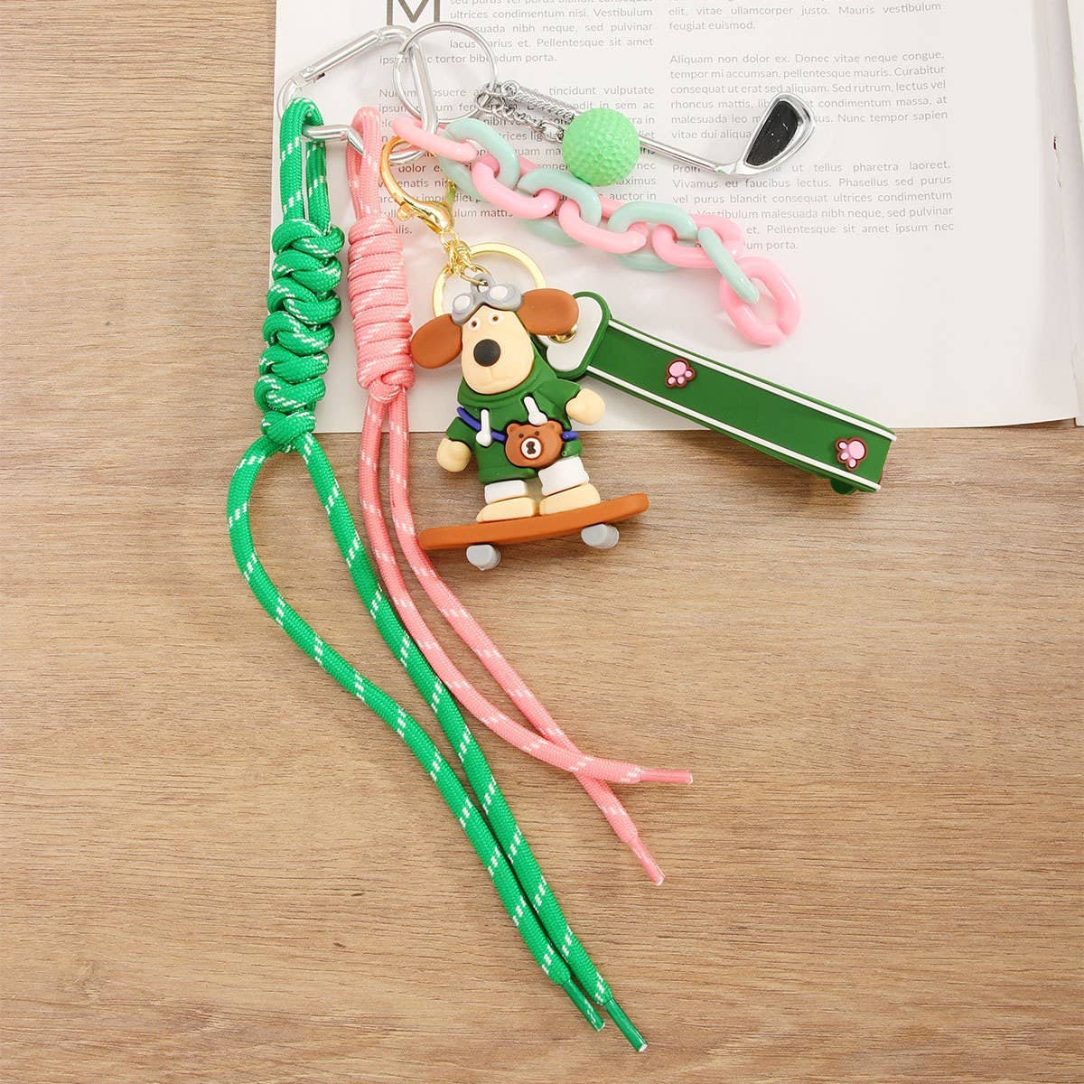 Cute Cartoon Skateboard Bulldog Keychain Charm