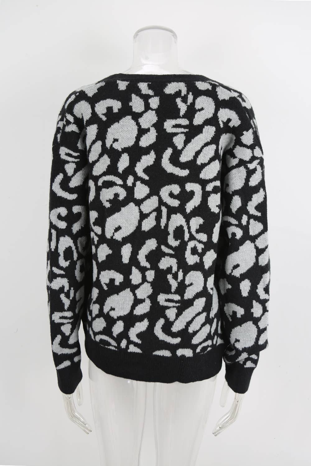 Leopard print jacquard bow tie cardigan