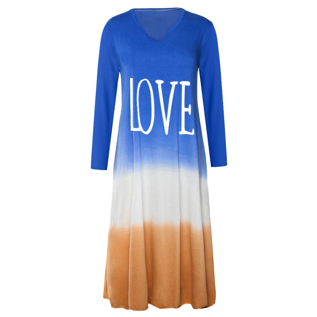 Fashion color-blocking printe long-sleeved dress