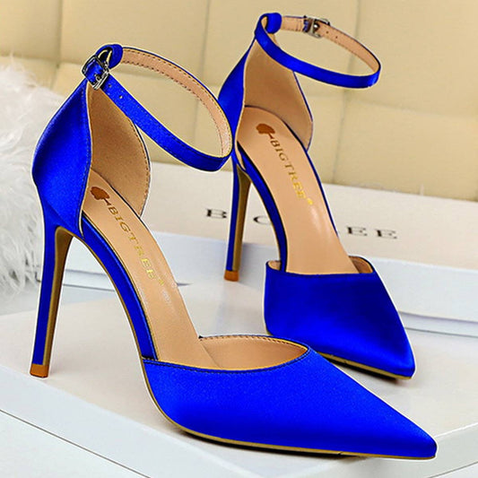SATIN SHALLOW-MOUTH POINTED HIGH-HEELED SHOES