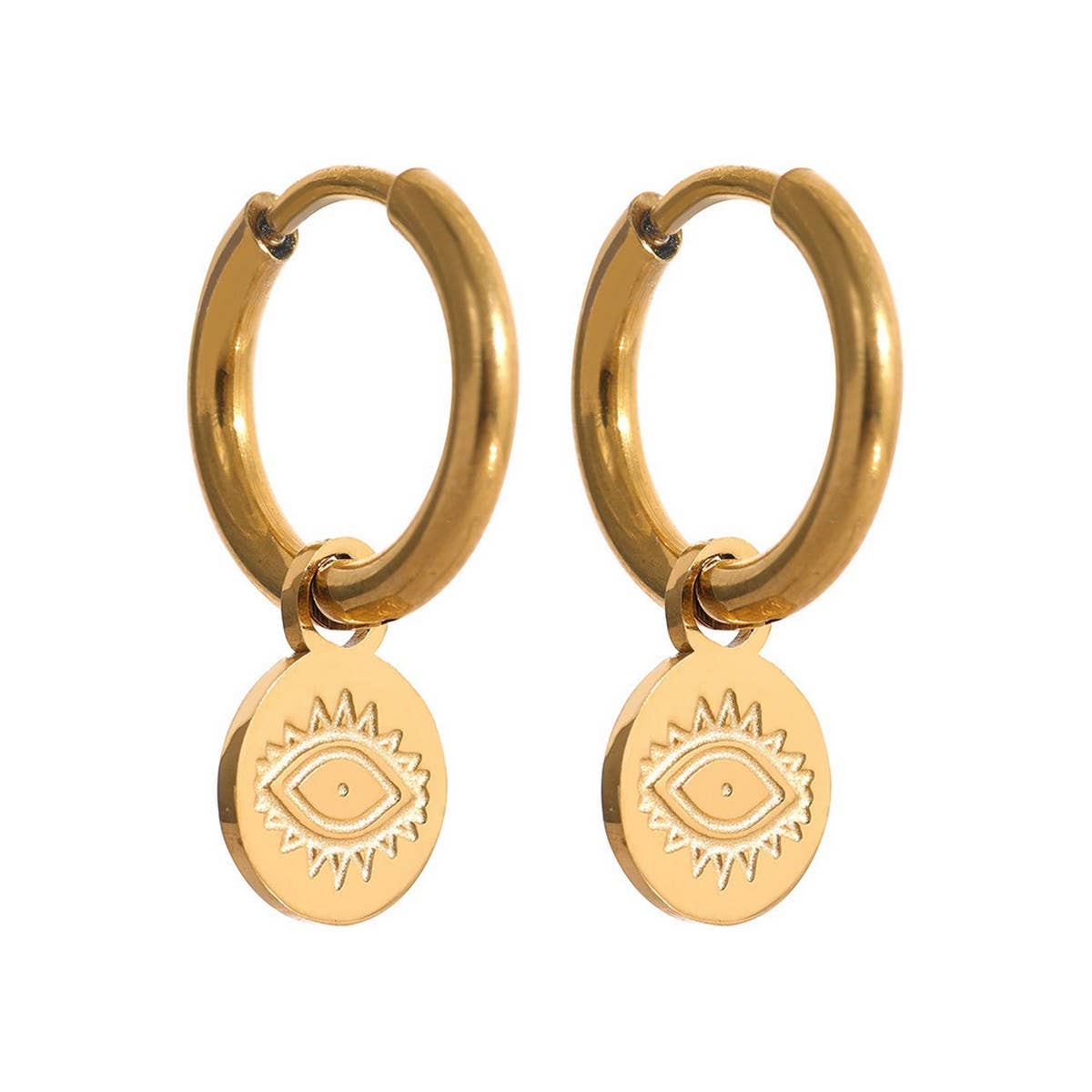 Stainless Steel Evil Eye Drop Earrings 18K Gold_CWAJE5026