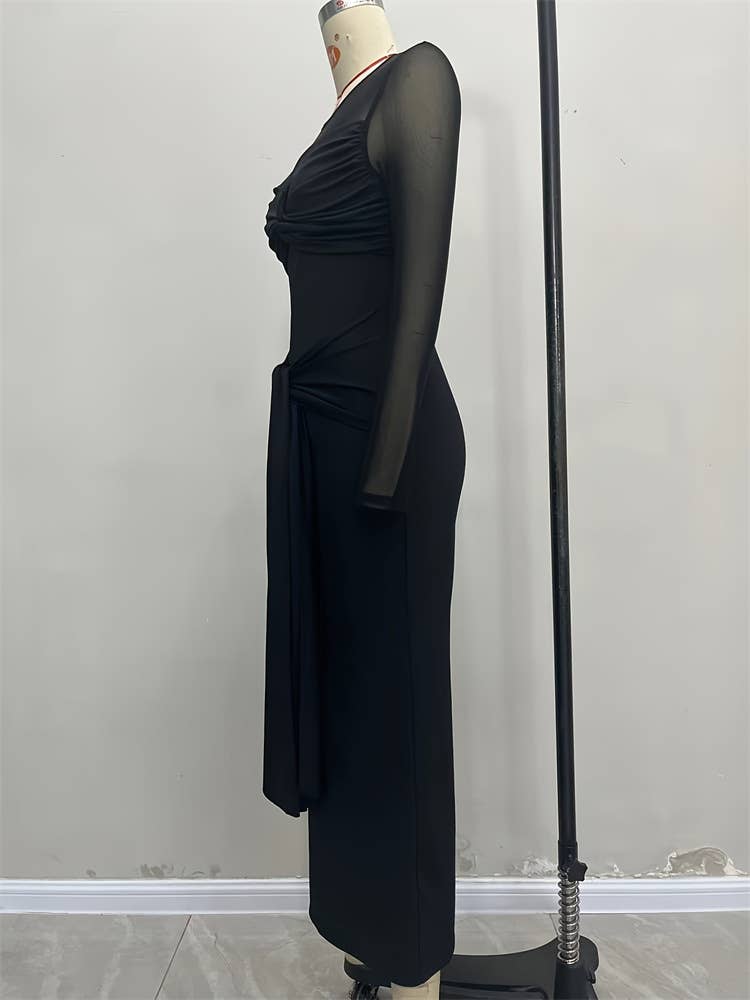 Kink lace mesh splice see-through dress