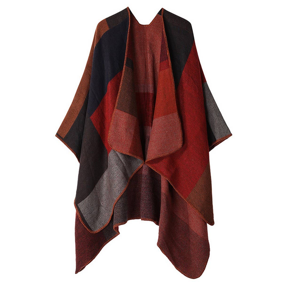 DOUBLE-SIDED PLAID FAUX CASHMERE SHAWL CAPE