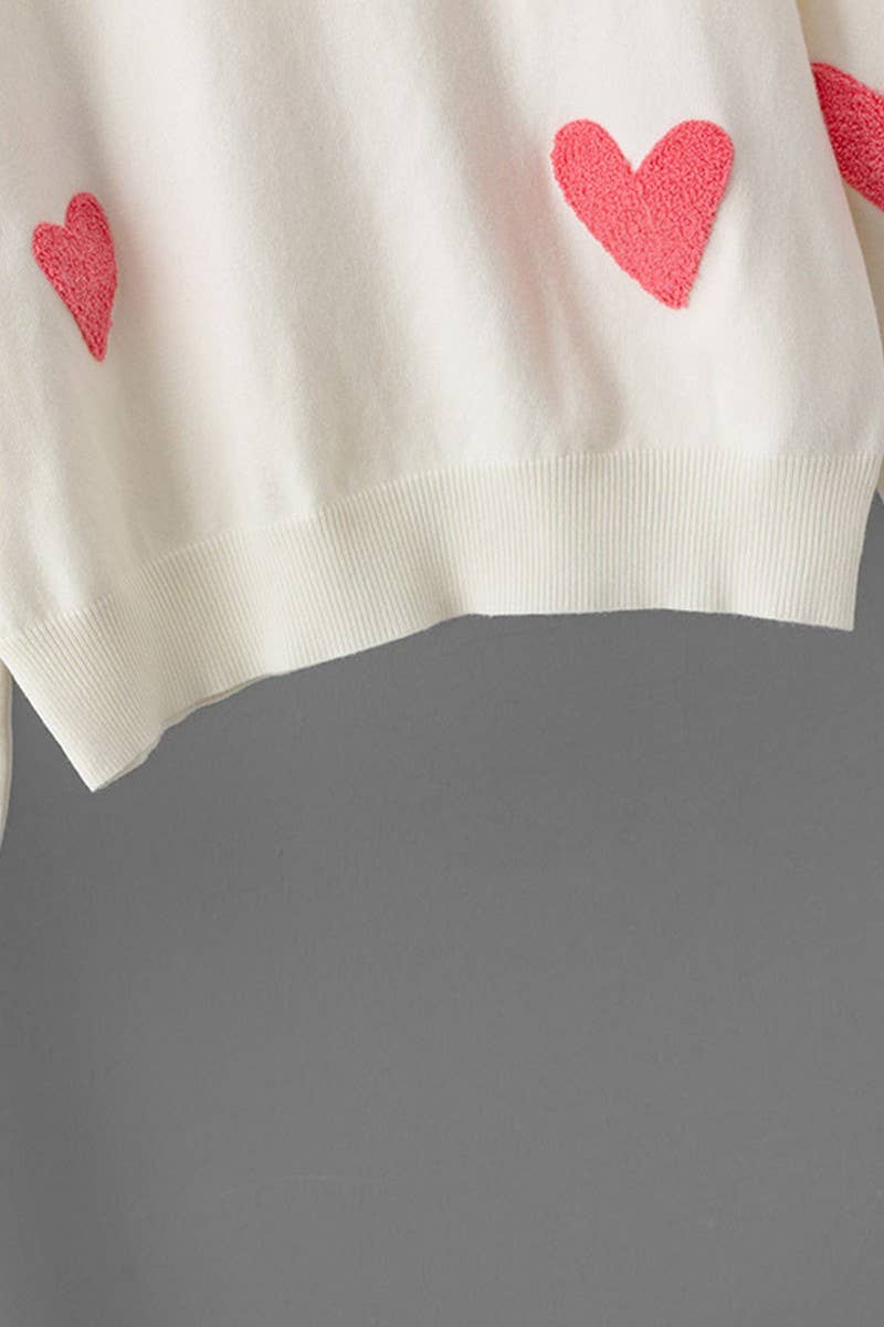 CWOSWL07294_HEART EMBROIDERED FLOCKED KNIT PULLOVER SWEATER