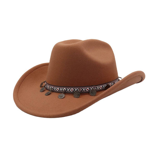 New Western Ethnic Wool Cowboy Fedora Hat_CWAH04467