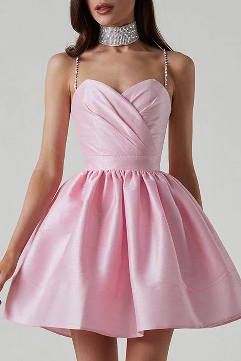 CWDTD0471_SEXY RUCHED RHINESTONE STRAP MINI DRESS