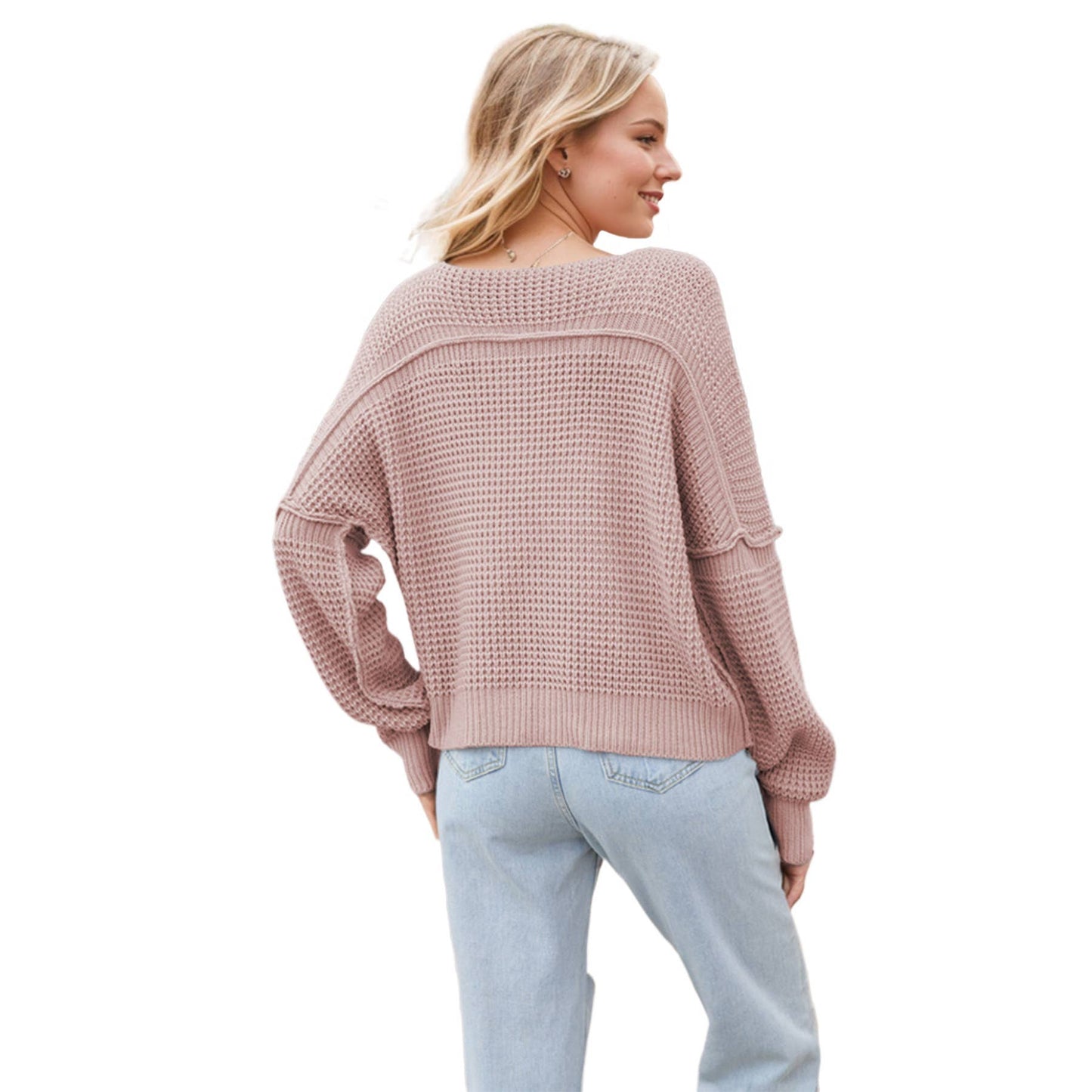 V-NECK OFF-THE-SHOULDER LOOSE-FITTING SWEATER