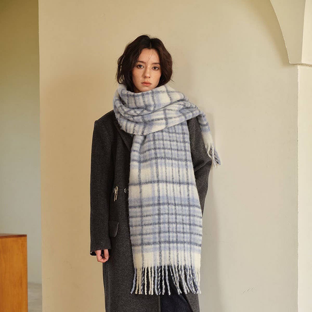 Colorblock Plaid Wool Blend Scarf ? Unisex Wrap
