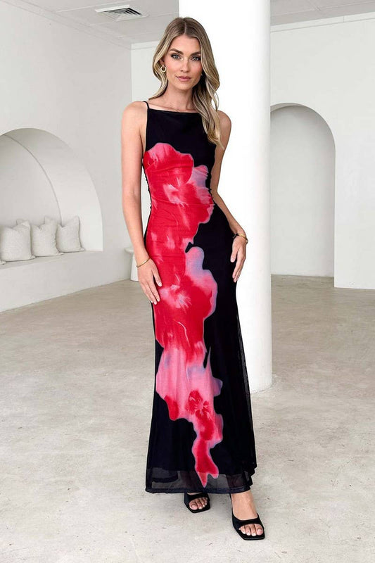 CWDMD5580_COLORBLOCK FLORAL PRINT SLIM CAMI MAXI DRESS